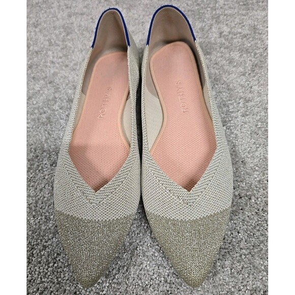 Rothys The Point Diamond Mettalic Flats Pointy Shoes Colorblock Women’s Size 8.5 - Picture 2 of 9